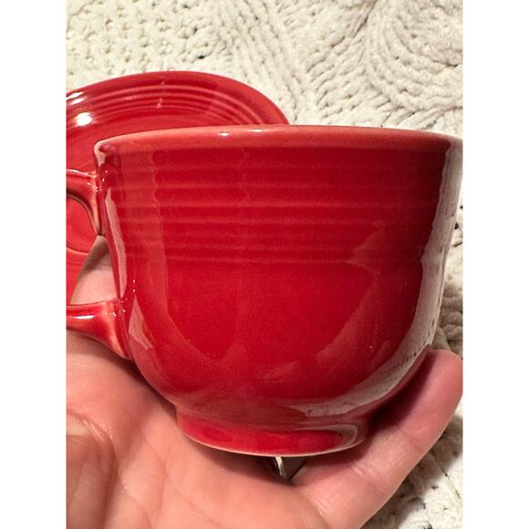 Fiesta Scarlet Cup & Saucer set by Homer Laughlin Red Retro Stoneware Ceramic - Picture 8 of 8